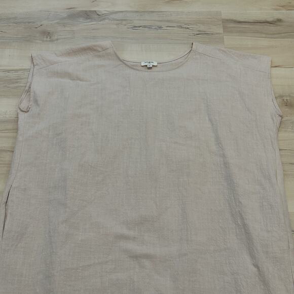 UMGEE Women M Dress Cotton Sleeveless Shift Pockets Biege Lagenlook Boho Lagum - Picture 3 of 8